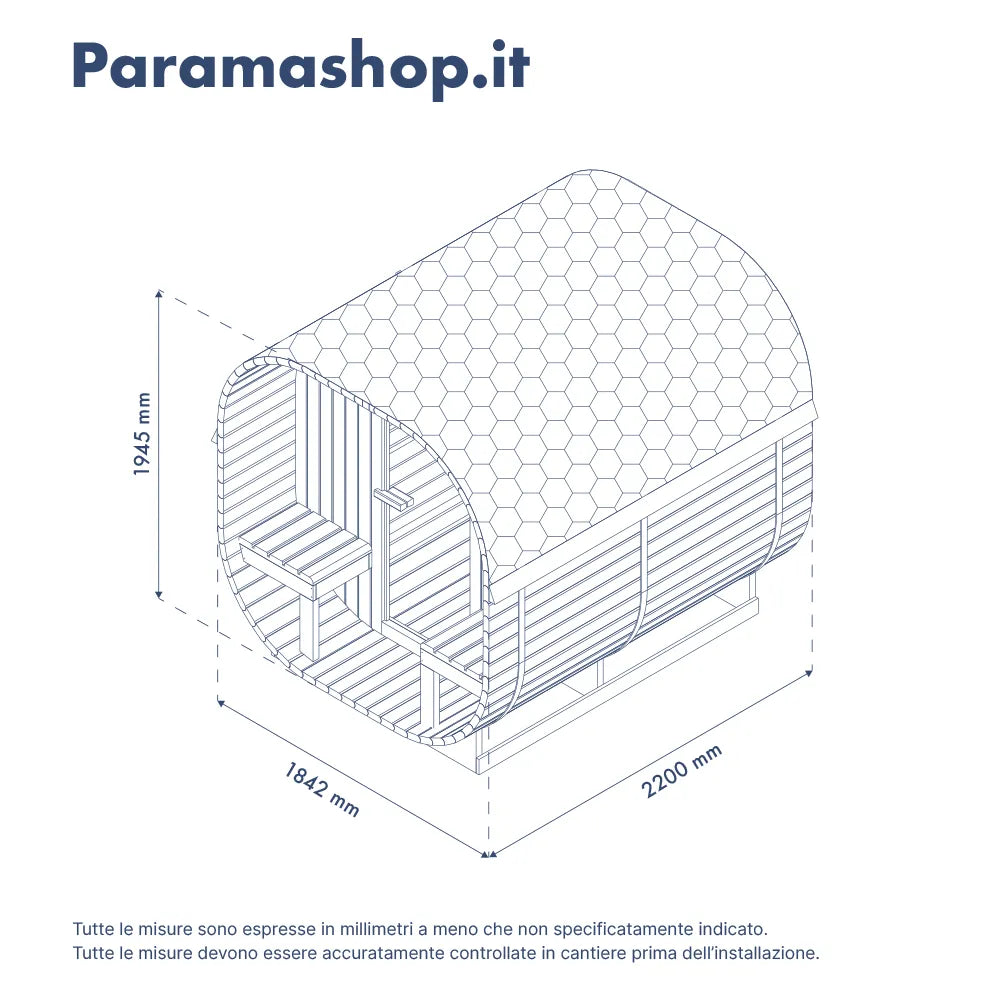 Sauna finlandese da esterno 4 persone 185x220cm h194 in legno di abete | Kota