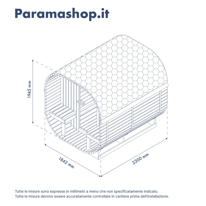 Sauna finlandese da esterno 4 persone 185x220cm h194 in legno di abete | Kota