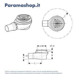 Geberit piletta di scarico per piatto doccia Ø 90 mm chiusura idraulica 50 mm