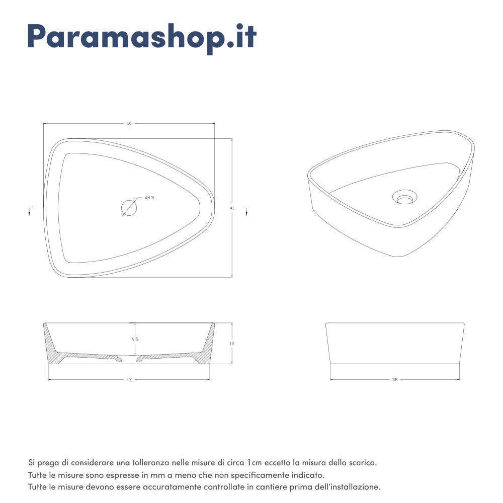 Lavabo da appoggio ovale 50x41x12 cm Bianco