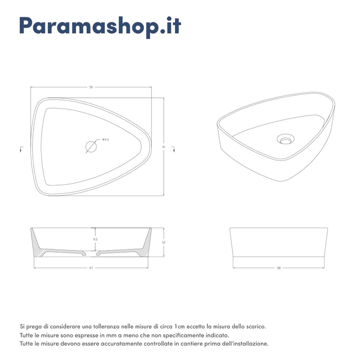 Lavabo da appoggio ovale 50x41x12 cm Bianco