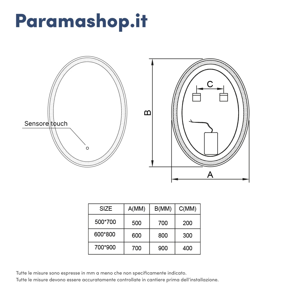 Specchio led ovale 60x80 cm touch screen luce calda/fredda | Leaf