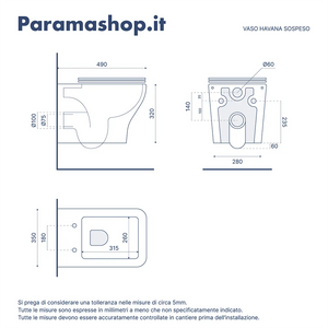 Vaso sospeso rimless in ceramica bianco lucido con sedile soft-close | Havana