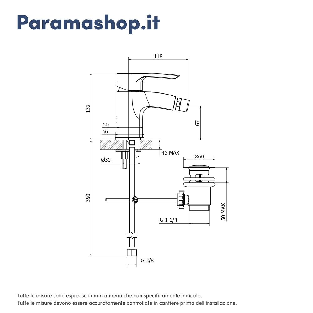 Set miscelatore lavabo, bidet ed incasso doccia con deviatore in ottone cromato | Greta