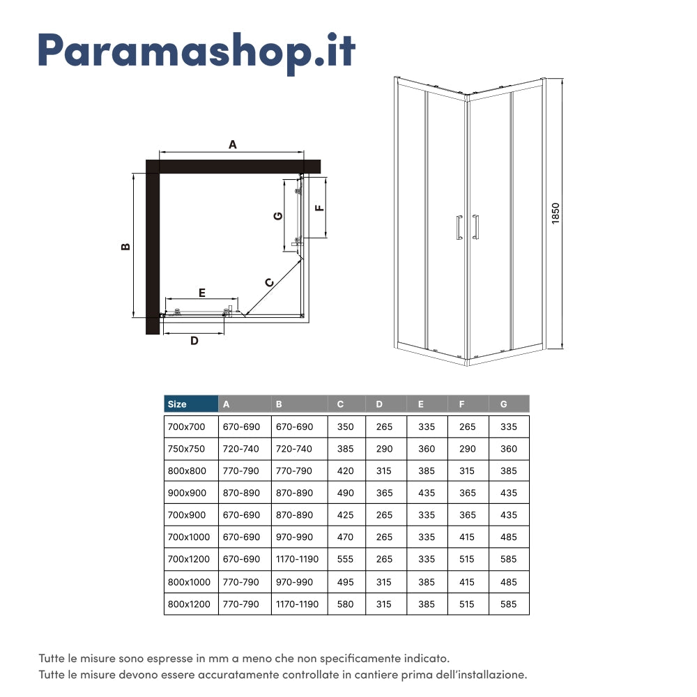 Box doccia 75x75 cm angolare alluminio bianco vetro temperato 4mm trasparente | Ibiza