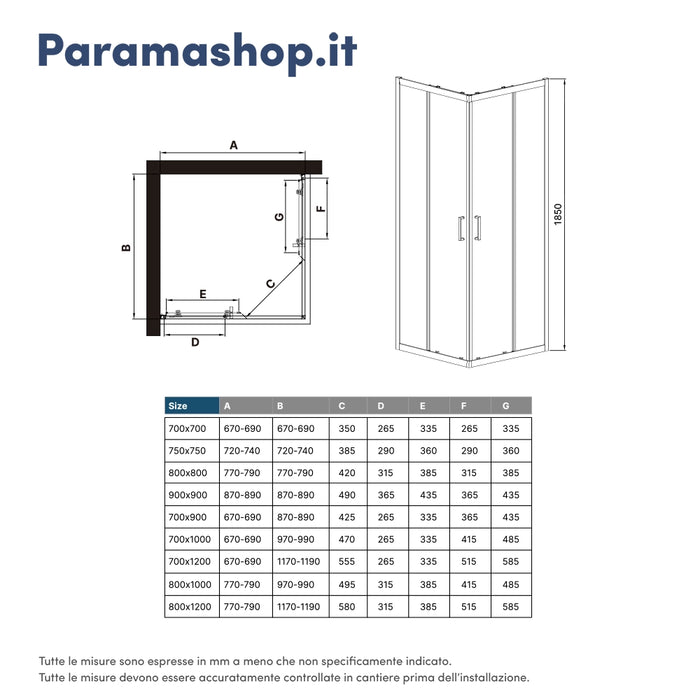 Box doccia 75x75 cm angolare alluminio bianco vetro temperato 4mm trasparente | Ibiza