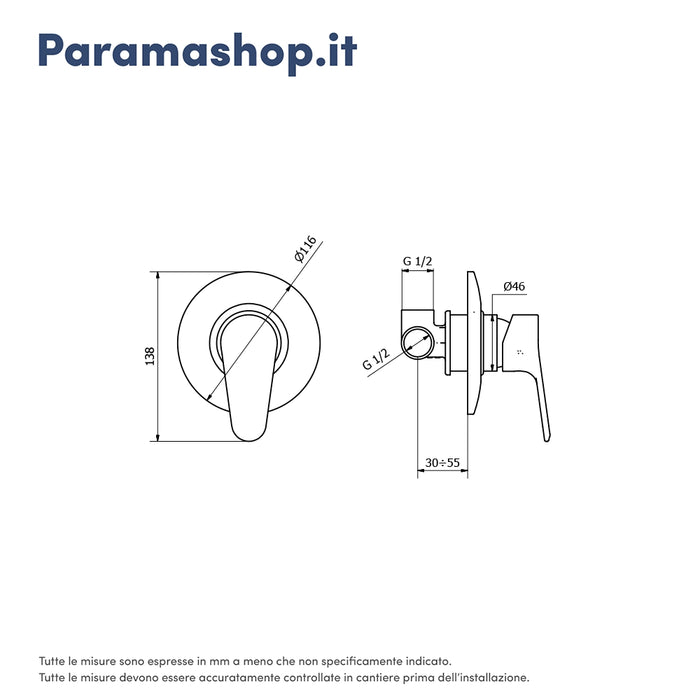 Set doccia cromato - Miscelatore incasso Judy con braccio e soffione 20 cm