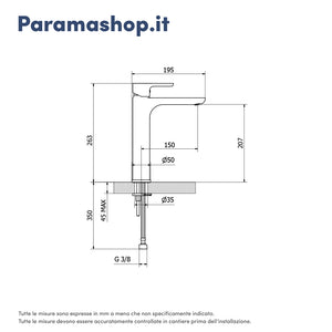 Miscelatore lavabo alto senza scarico cromato | Mia