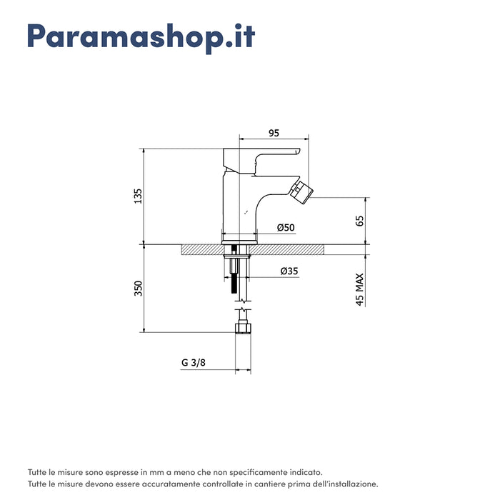 Set miscelatore lavabo alto e bidet senza scarico ed incasso doccia con deviatore in ottone cromato | Mia