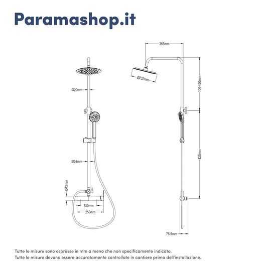 Colonna doccia cromata con soffione rotondo e doccino in ABS con miscelatore | Senna