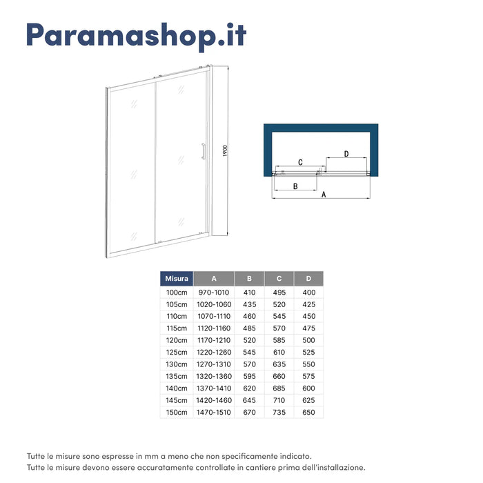 Porta doccia 105 cm scorrevole reversibile vetro 6mm trasparente h190 | Sicily