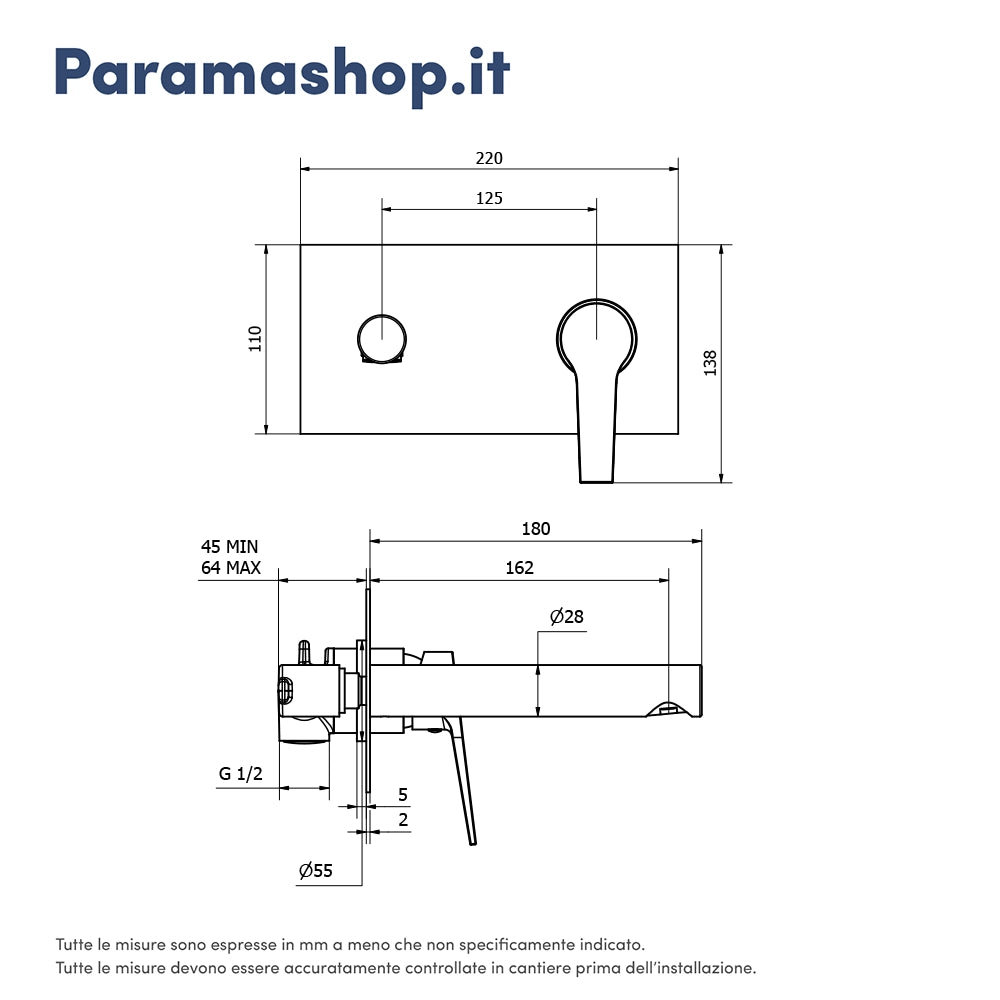 Miscelatore lavabo ad incasso senza scarico cromato |Sophia