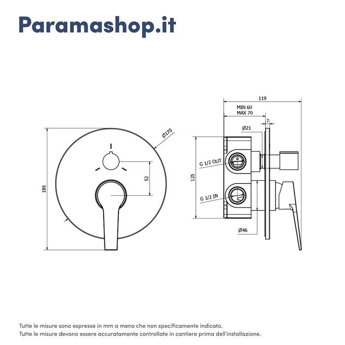 Set miscelatore lavabo alto e bidet senza scarico ed incasso doccia con deviatore in ottone cromato | Sophia
