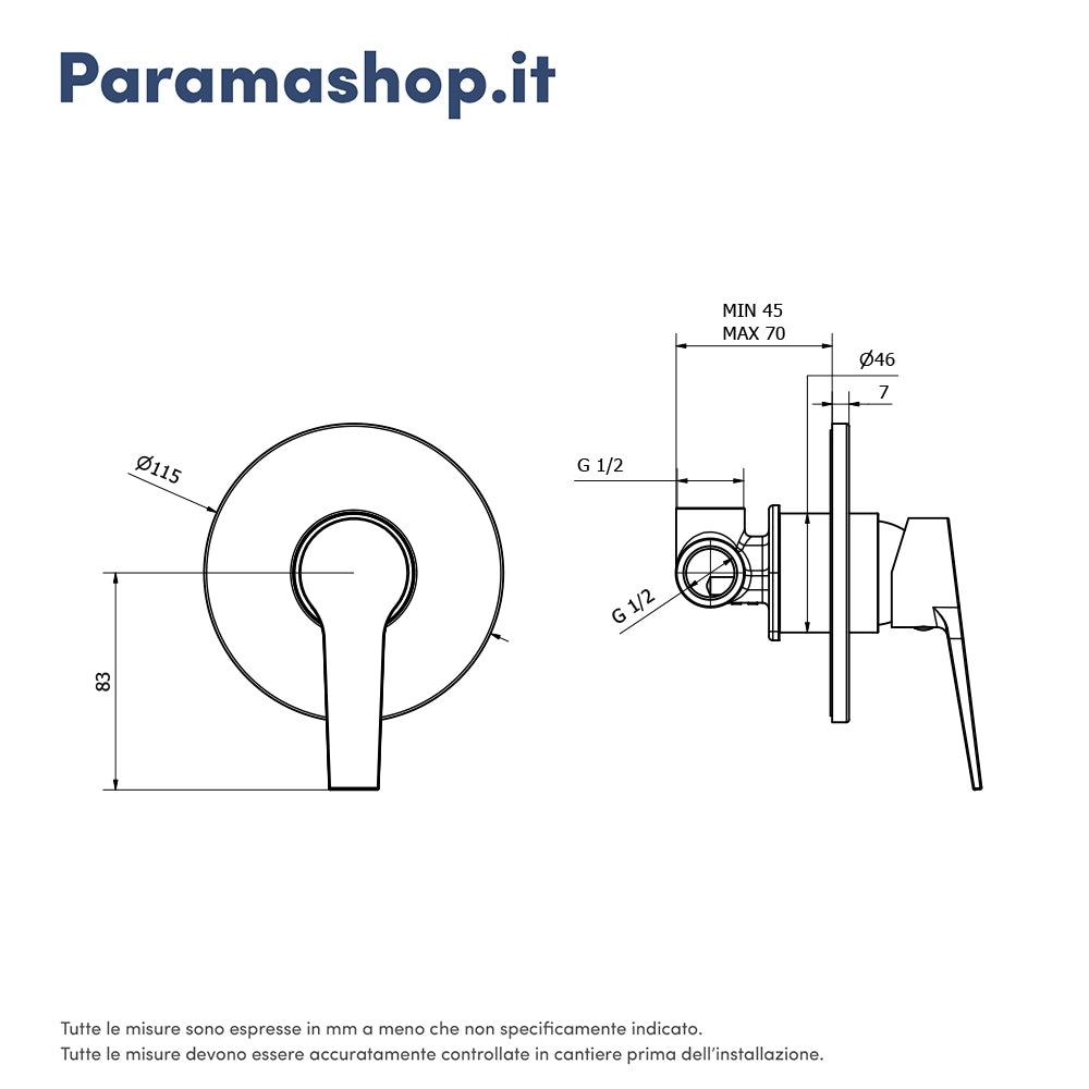 Set miscelatore lavabo ad incasso e bidet ed incasso doccia monocomando in ottone cromato | Sophia