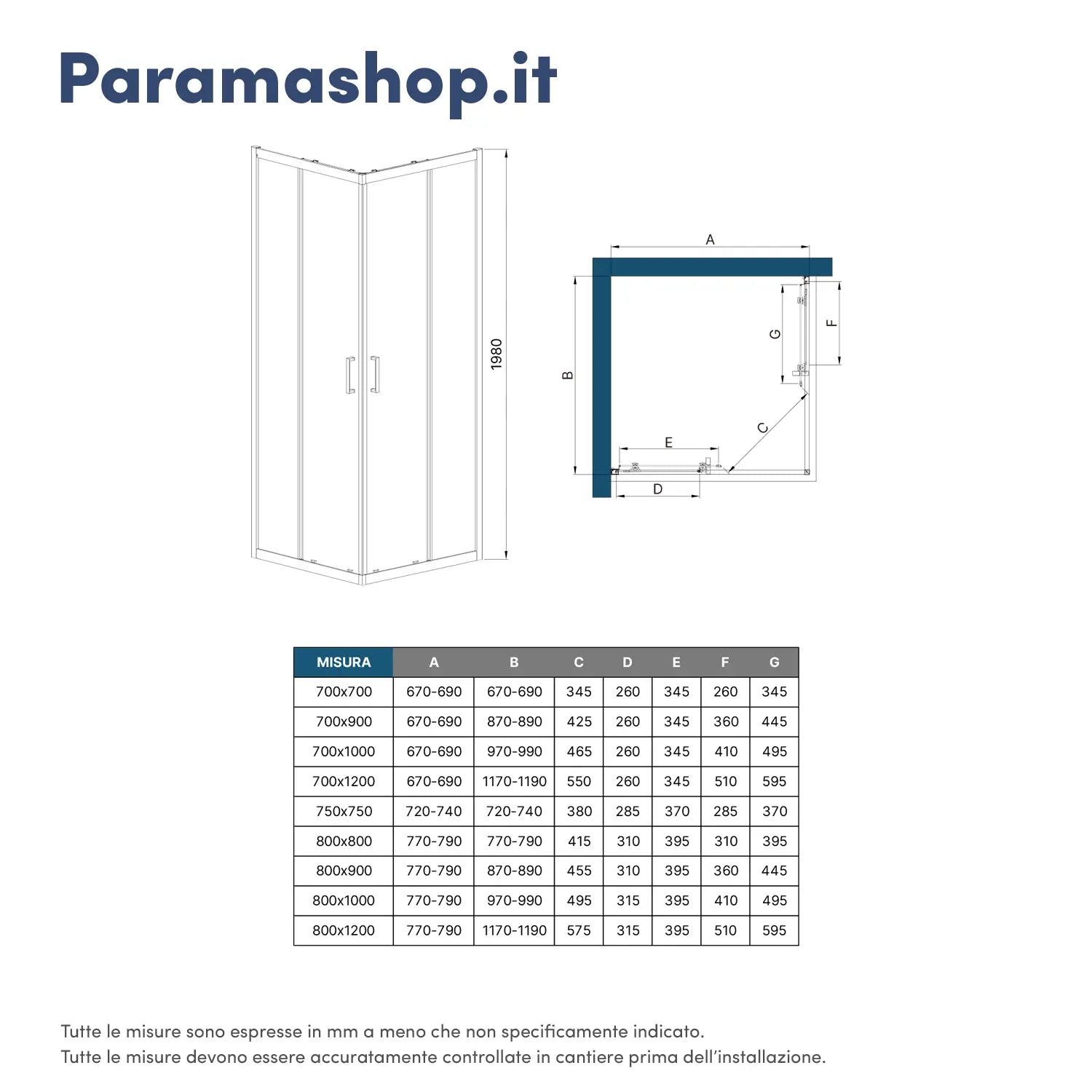 Box doccia angolare 80x120 cm apertura scorrevole in vetro 6mm opaco h198 | Tahiti