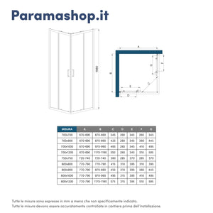 Box doccia angolare 80x80 cm apertura scorrevole in vetro 6mm opaco h198 | Tahiti