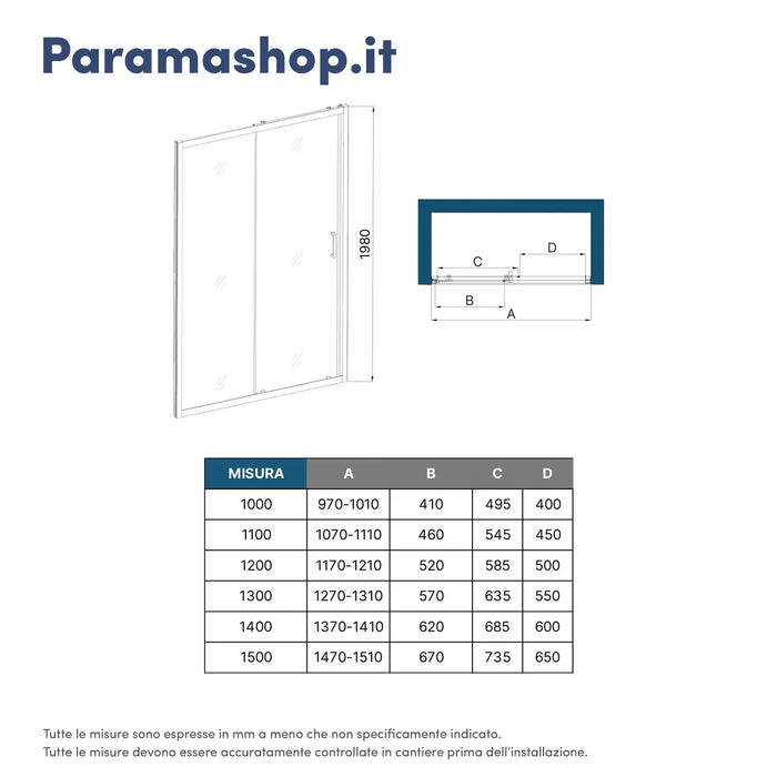 Nicchia doccia 120 cm reversibile scorrevole vetro 6 mm opaco h 198 | Tahiti