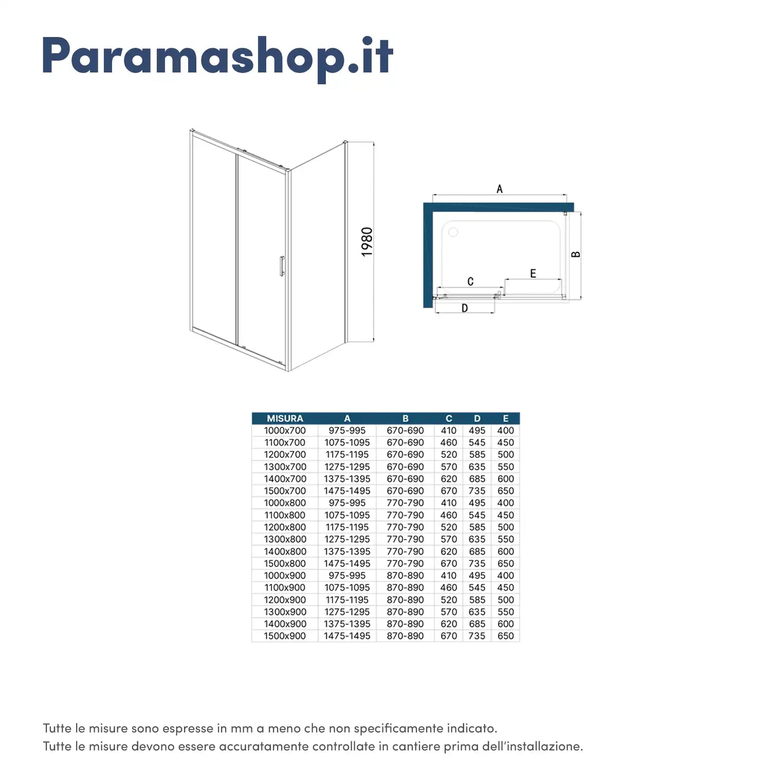 Box doccia 70x110 cm scorrevole vetro temperato 6mm opaco h198 | Tahiti