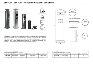 Cestino autoportante con posacenere a colonna e coperchio silver