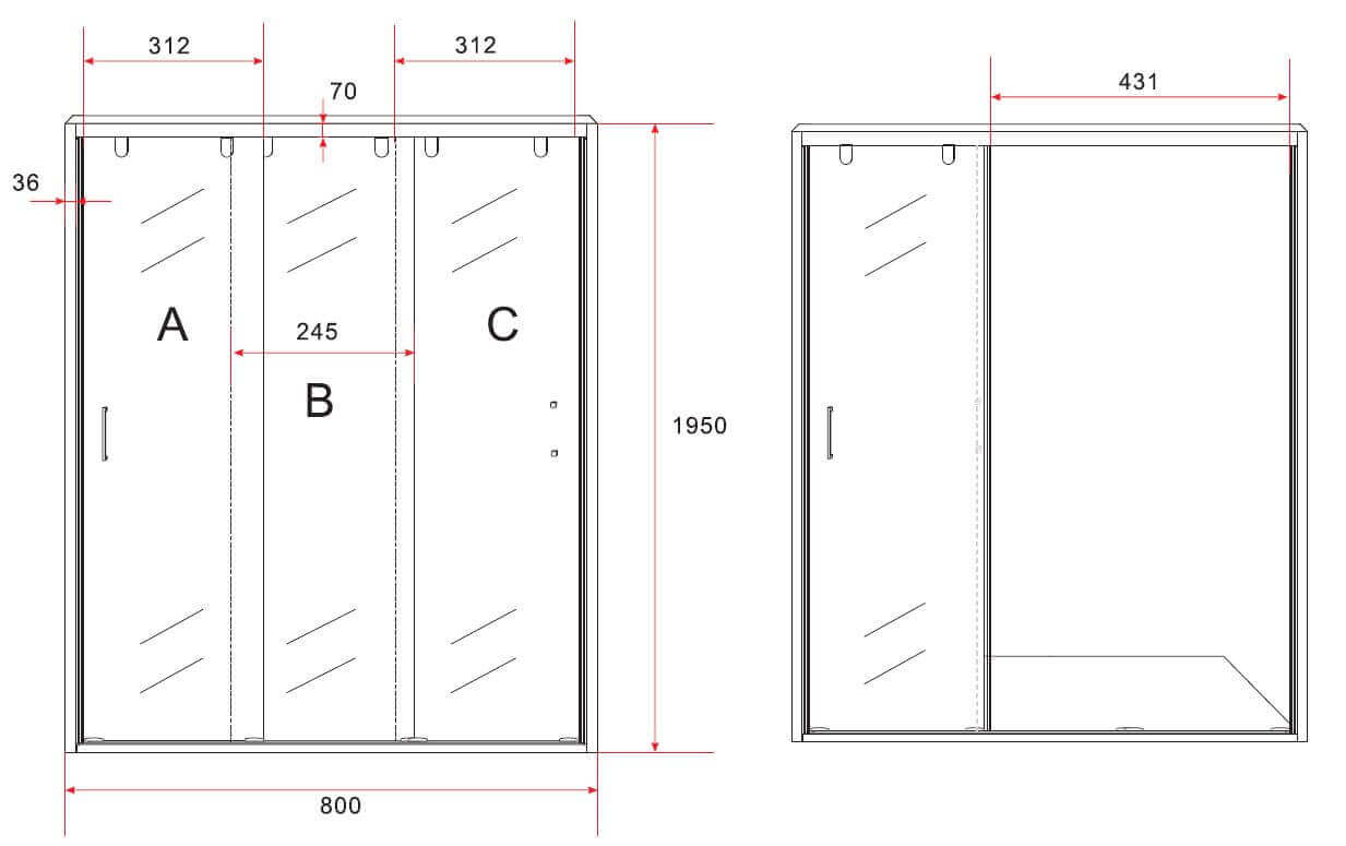 Box Doccia Angolare 3 Ante Scorrevoli 8mm H195 - 70x90
