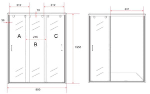 Box Doccia Angolare 3 Ante Scorrevoli 8mm H195 - 70x90