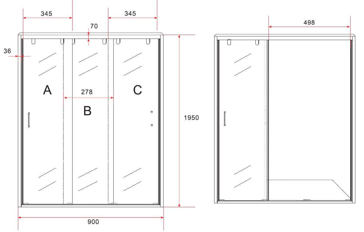 Box Doccia Angolare 3 Ante Scorrevoli 8mm H195 - 70x120