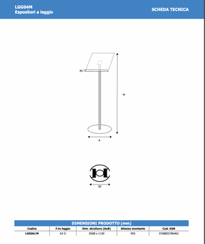 Leggio in metallo con portalibro A3