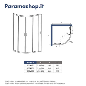 Box doccia 90x90cm semicircolare apertura scorrevole cristallo 6mm trasparente | Java
