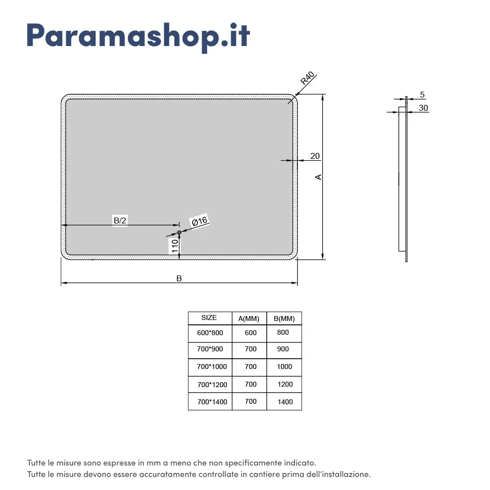 Specchio led 60x80 cm retroilluminato con sensore touch-screen anti impronta | Anka 