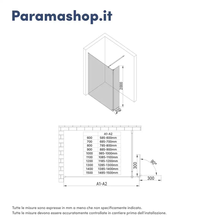 Anta girevole paraspruzzi da 30cm vetro fumé 10mm e profili neri