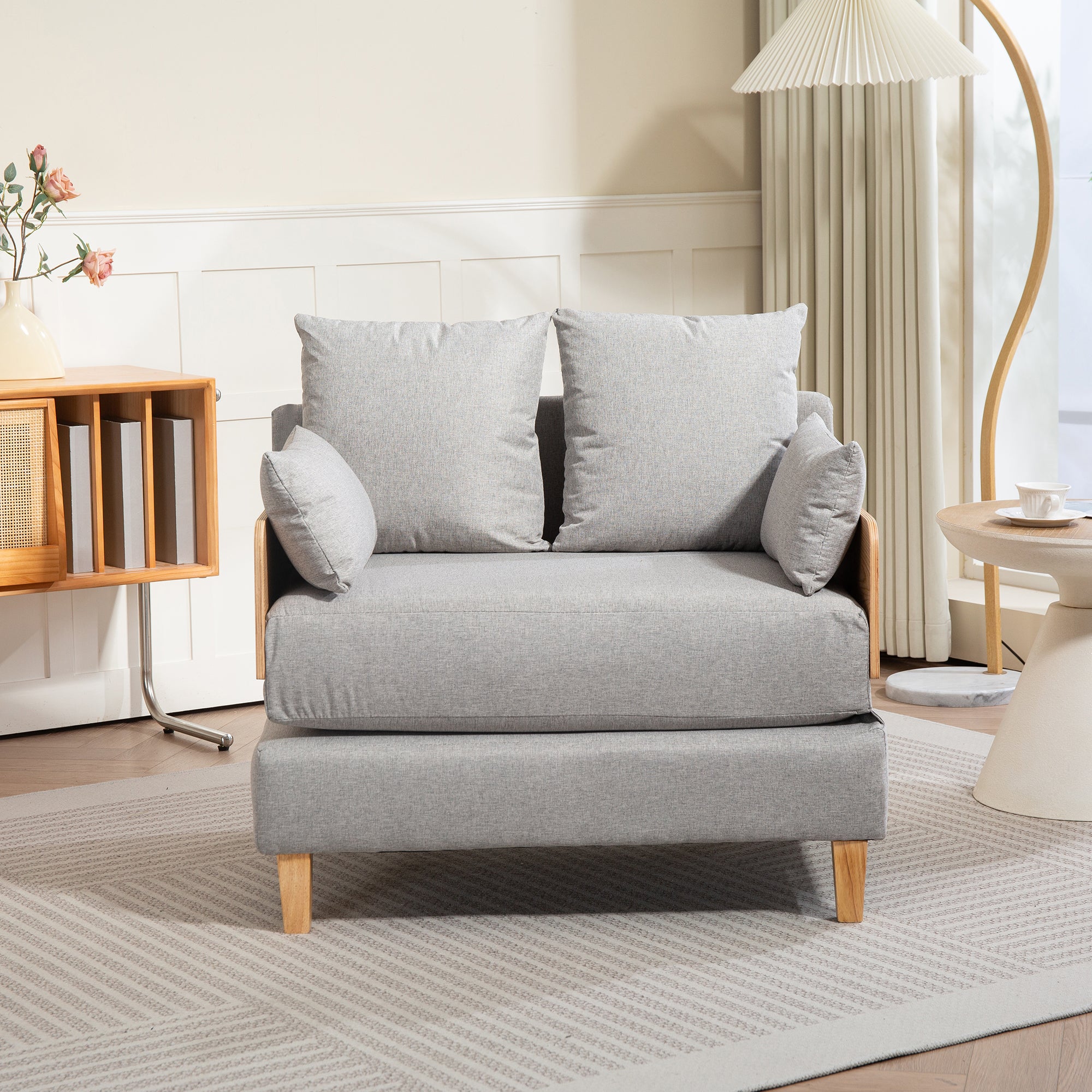 Poltrona Letto Seinlus con Apertura a Libro Divano Ribaltabile Cuscini Inclusi - Grigio Chiaro [en.casa]