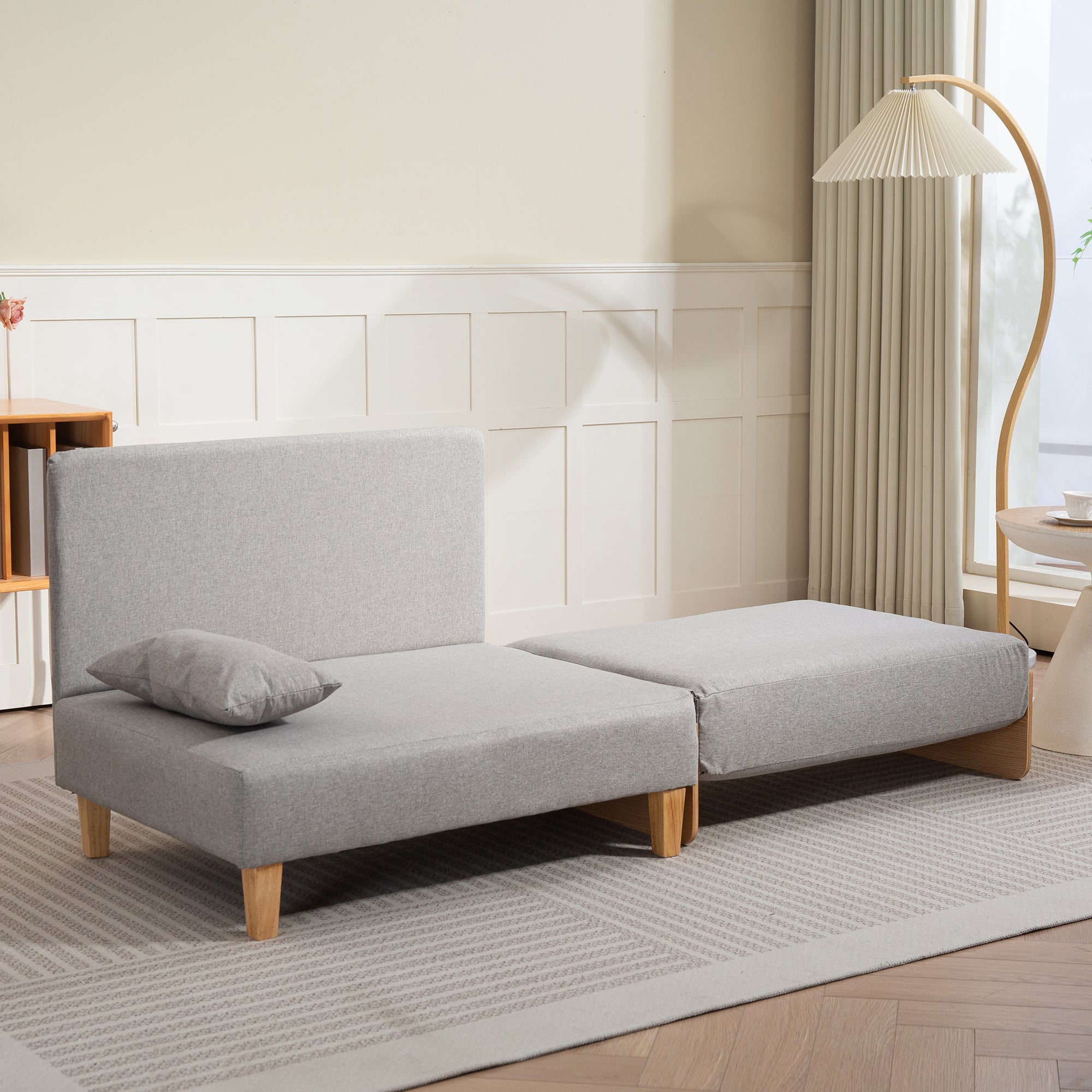 Poltrona Letto Seinlus con Apertura a Libro Divano Ribaltabile Cuscini Inclusi - Grigio Chiaro [en.casa]