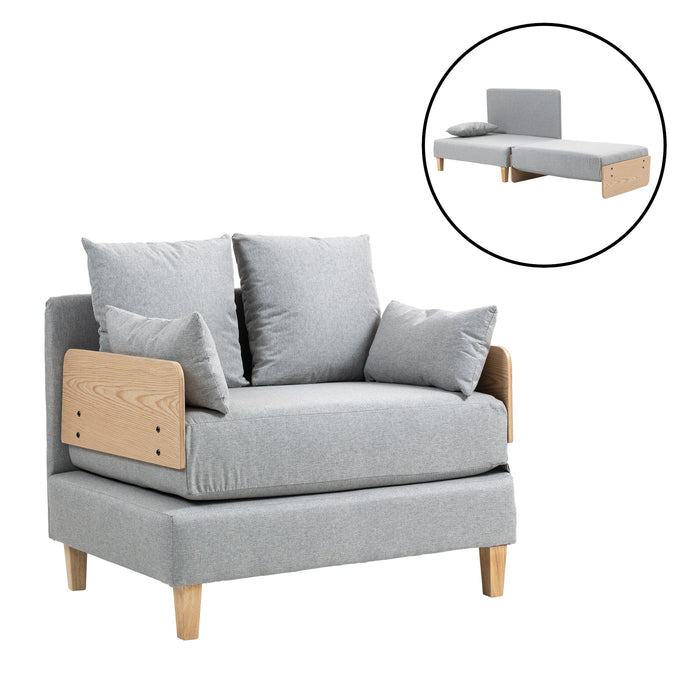 Poltrona Letto Seinlus con Apertura a Libro Divano Ribaltabile Cuscini Inclusi - Grigio Chiaro [en.casa]