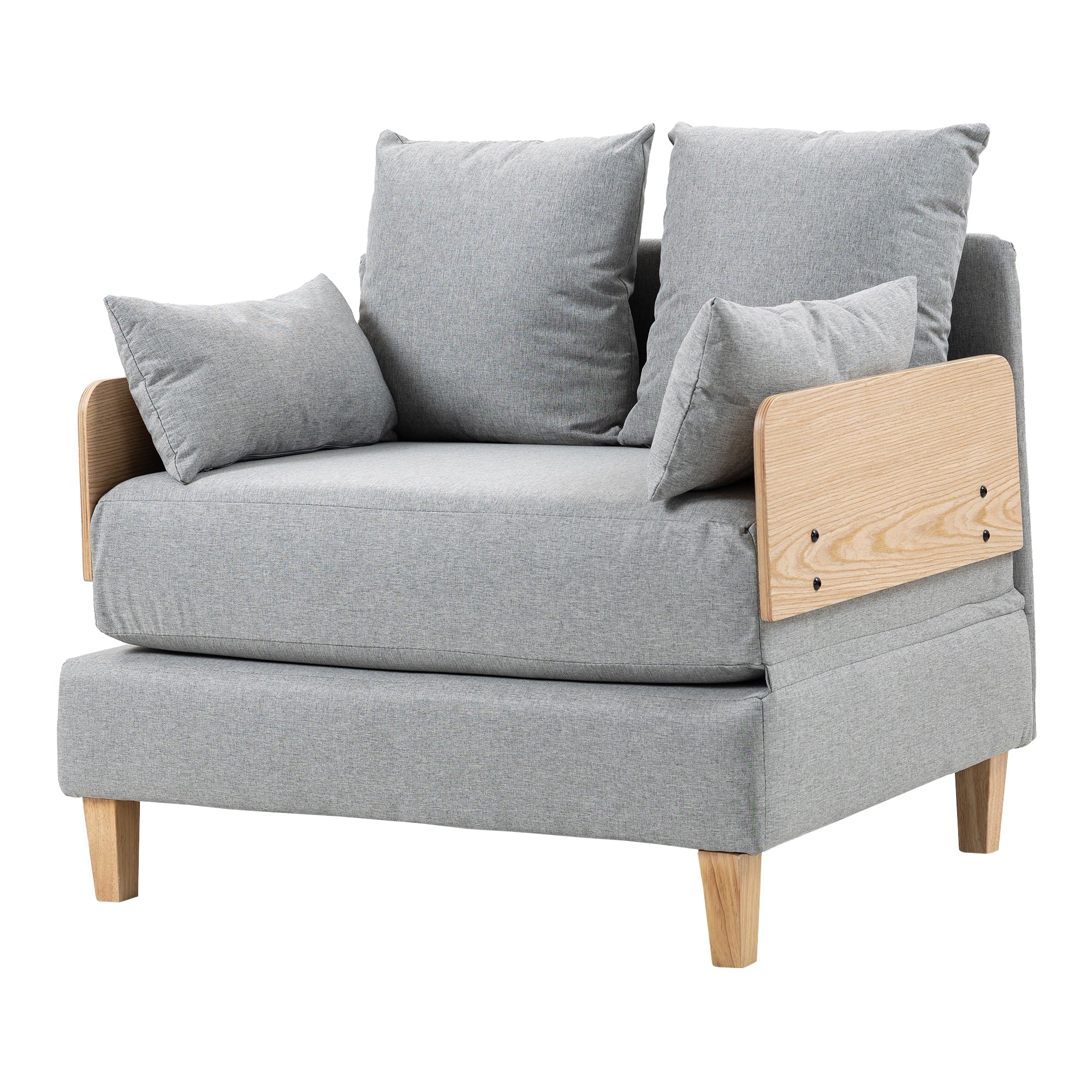 Poltrona Letto Seinlus con Apertura a Libro Divano Ribaltabile Cuscini Inclusi - Grigio Chiaro [en.casa]