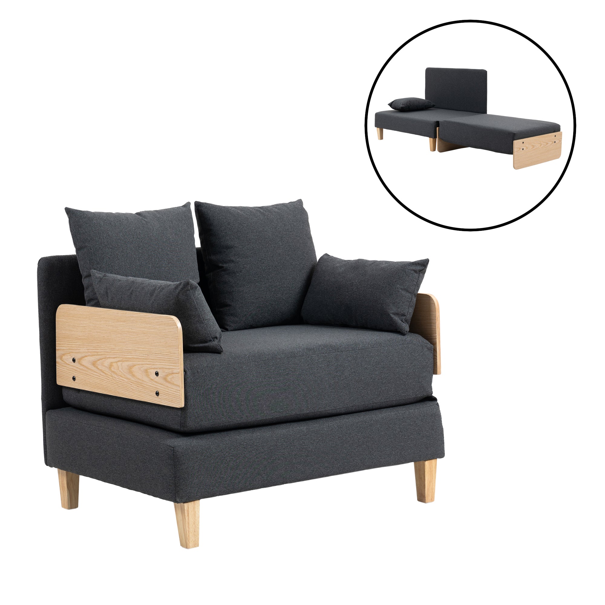 Poltrona Letto Seinlus con Apertura a Libro Divano Ribaltabile Cuscini Inclusi - Grigio Scuro [en.casa]