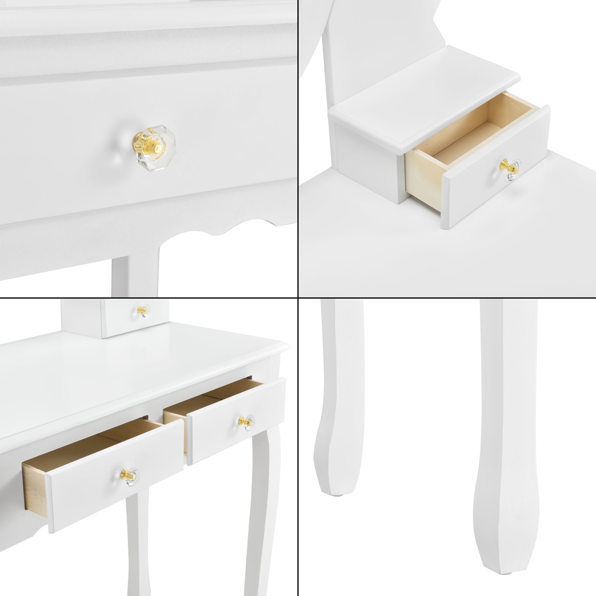 Tavolo da Trucco Limerick con Specchio Integrato e Sgabello - Bianco [en.casa]