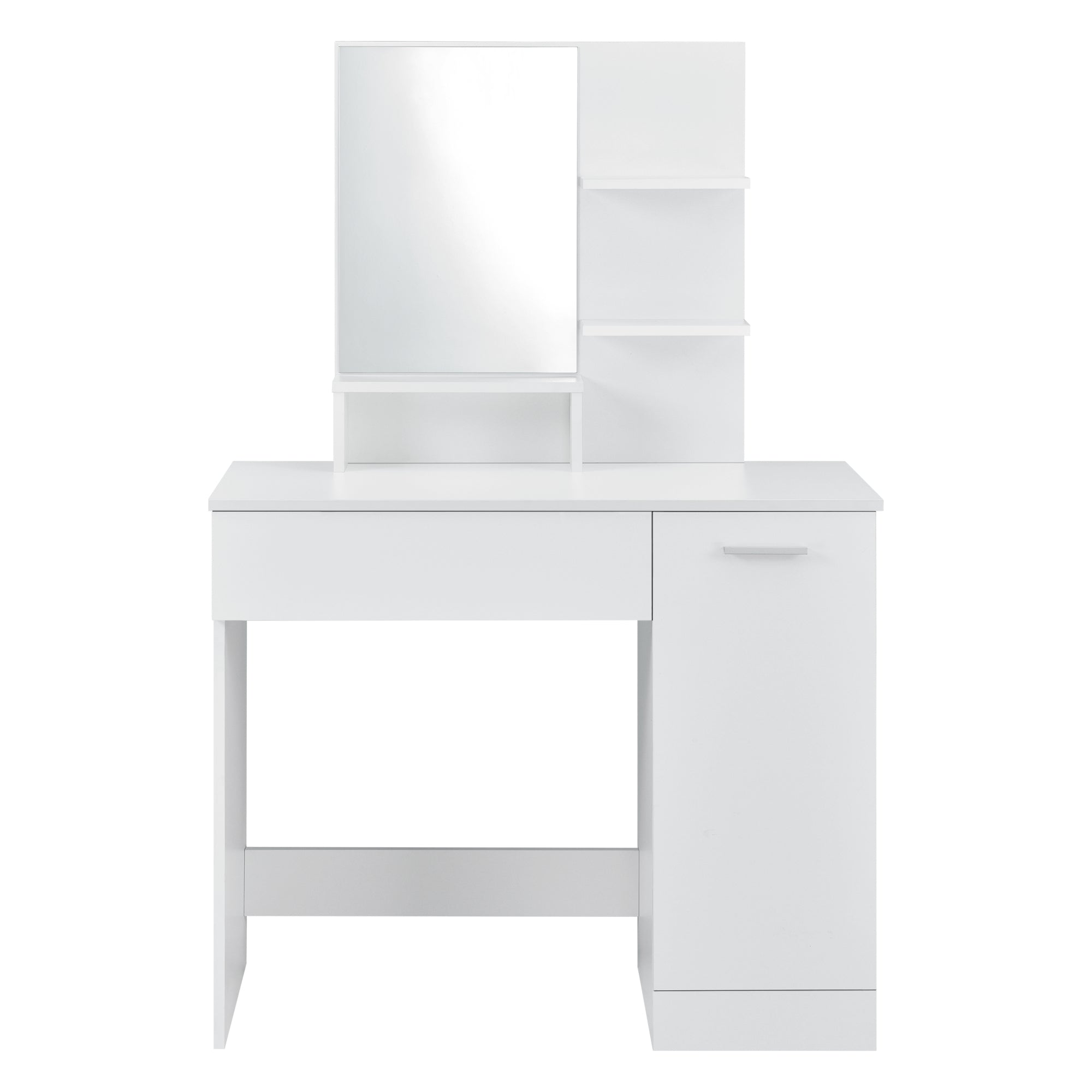 Tavolo da Trucco Krugersdorp Toeletta con Specchio Cassetto Ripiani e Armadietto - Bianco [en.casa]