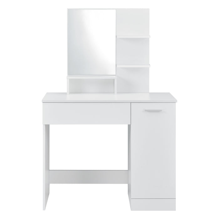 Tavolo da Trucco Krugersdorp Toeletta con Specchio Cassetto Ripiani e Armadietto - Bianco [en.casa]