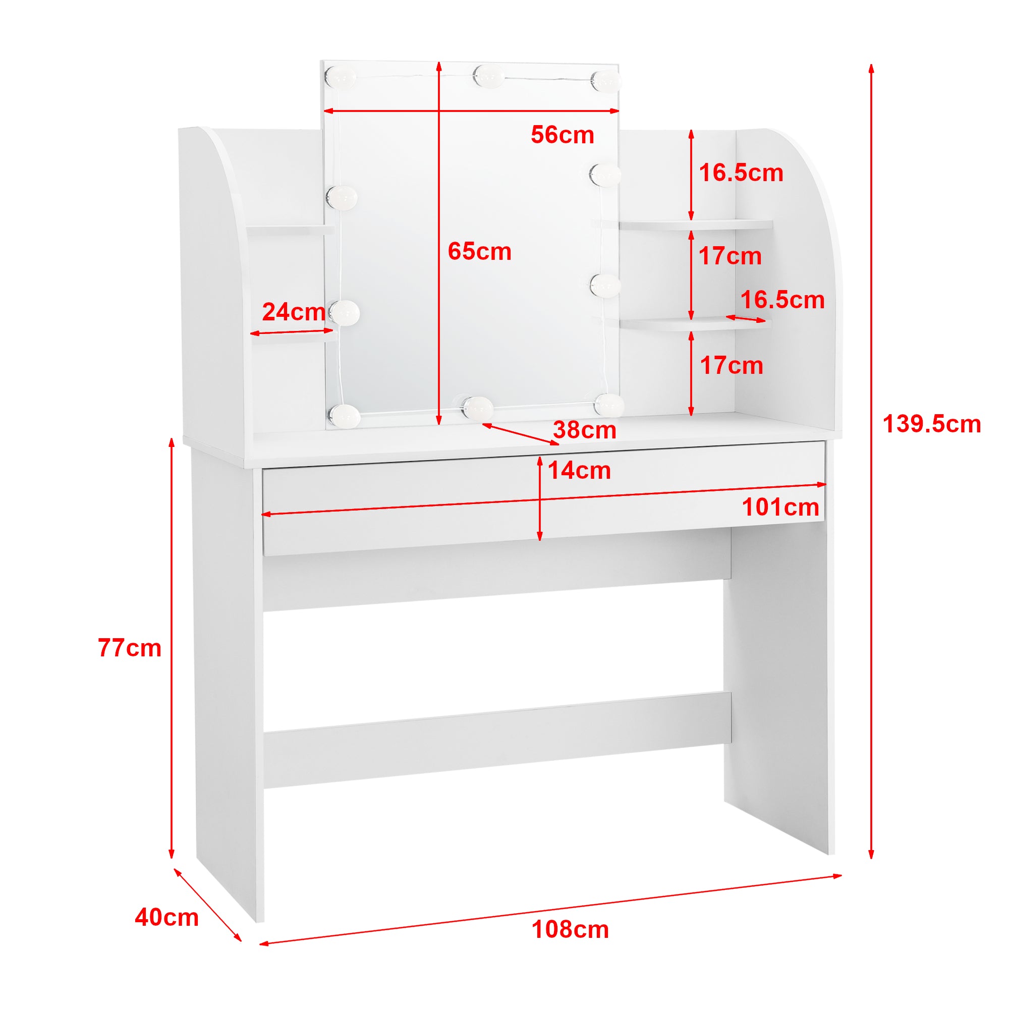 Tavolo da Toeletta Köla con LED - Bianco [en.casa]