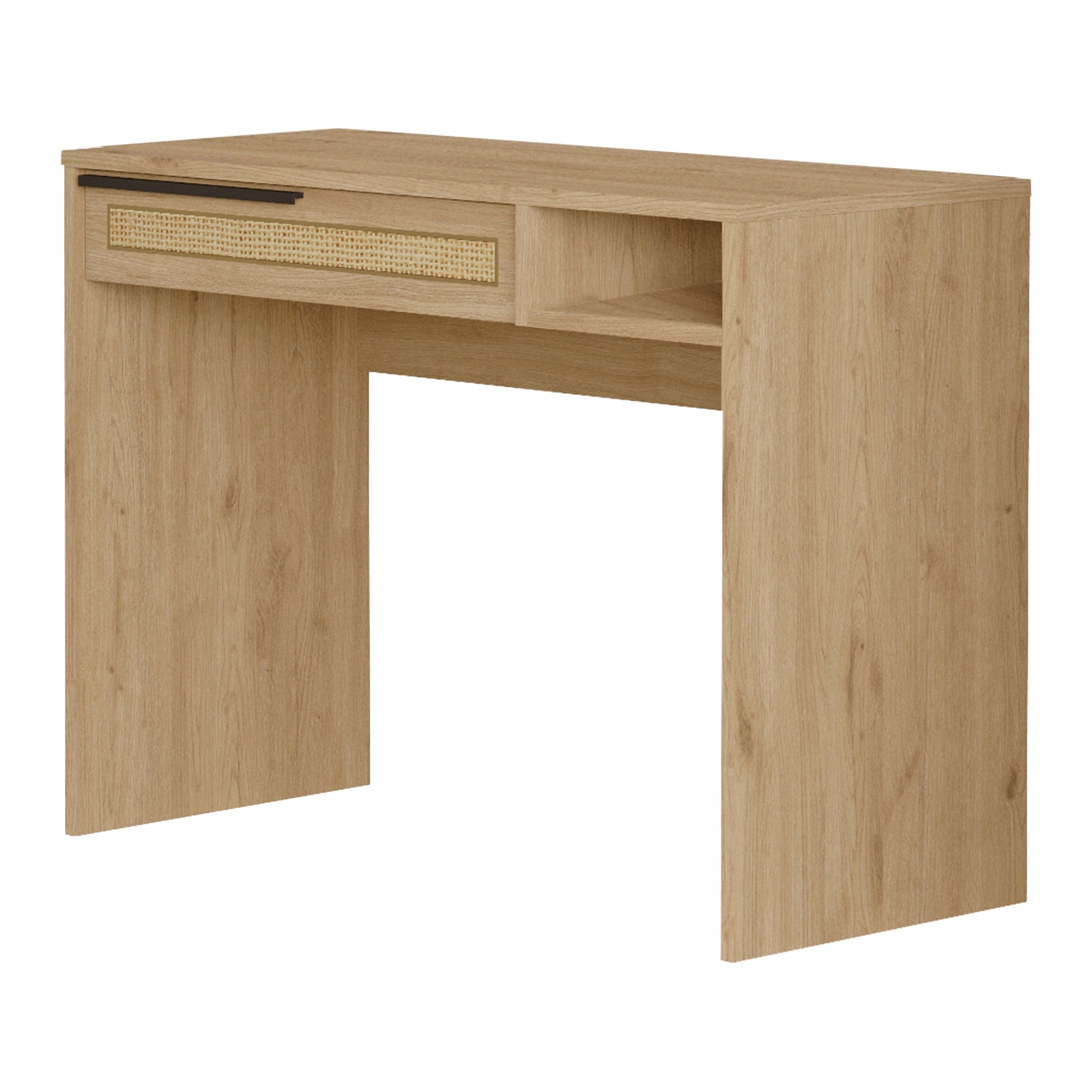 Tavolo da Trucco Kvænangen con Cassetto 100x45x75 cm Effetto Rovere / Rattan [en.casa]