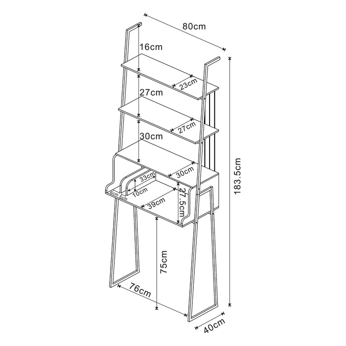 Set Storfjord Composto di Scrivania con Ripiani in Alto Scaffale a 5 Ripiani e Scaffale con Armadietto - Nero [en.casa]