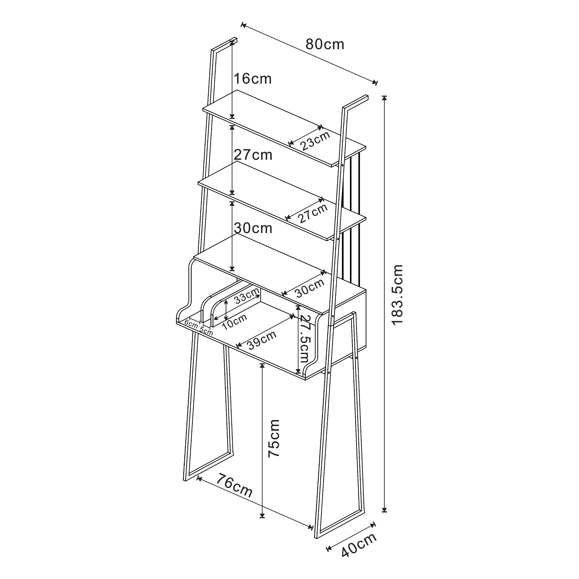 Set Storfjord Composto di Scrivania con Ripiani in Alto Mobile TV e Scaffale a Scala - Nero [en.casa]