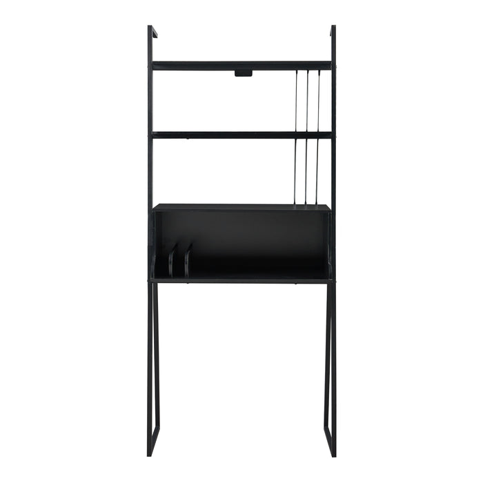 Set Storfjord Composto di Scrivania con Ripiani in Alto e Scaffale con Armadietto - Nero [en.casa]