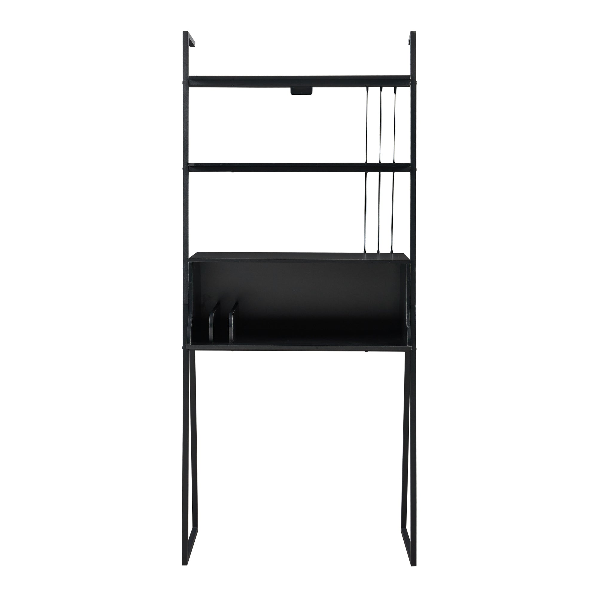 Set Storfjord Composto di Scrivania con Ripiani in Alto Scaffale a 5 Ripiani e Scaffale con Armadietto - Nero [en.casa]