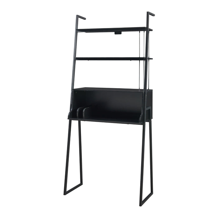 Set Storfjord Composto di Scrivania con Ripiani in Alto Mobile TV e 2 Scaffali a Scala - Nero [en.casa]