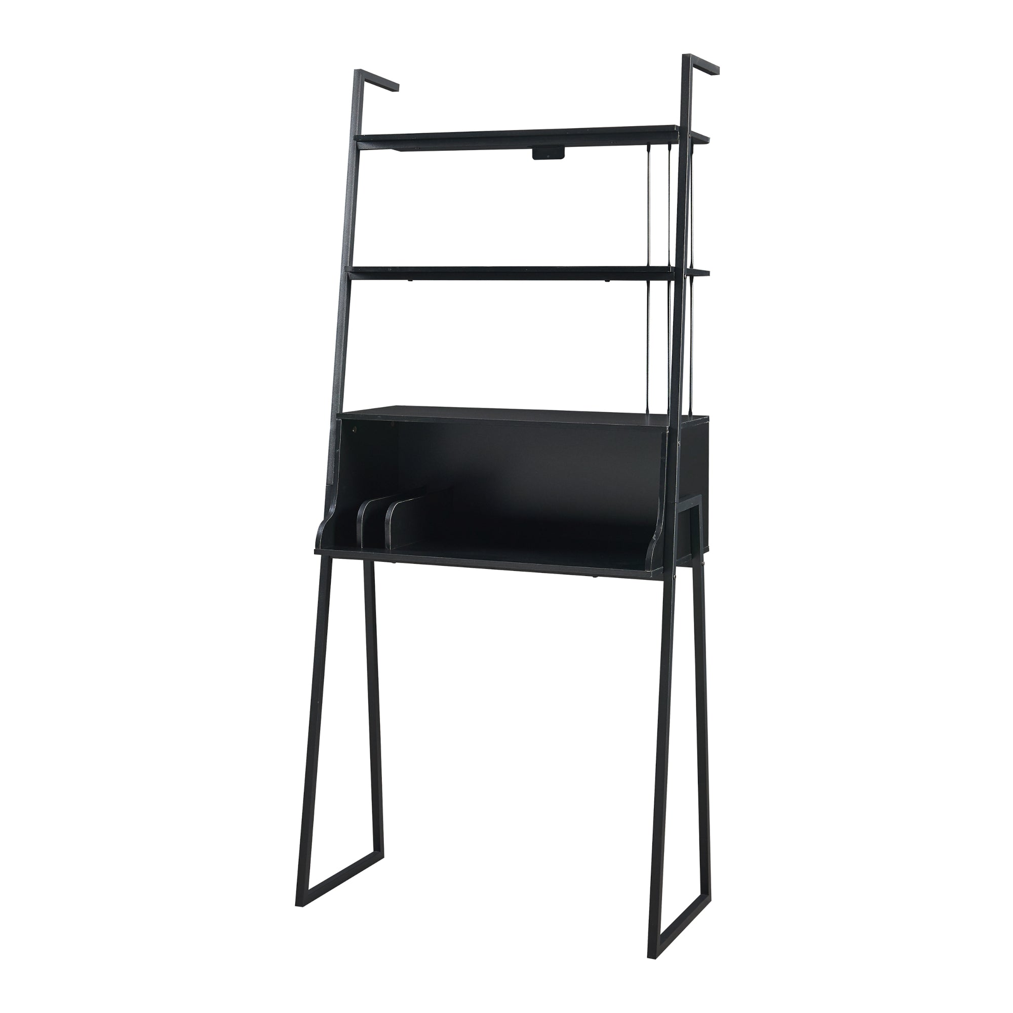 Set Storfjord Composto di Scrivania con Ripiani in Alto Scaffale a 5 Ripiani e Scaffale con Armadietto - Nero [en.casa]