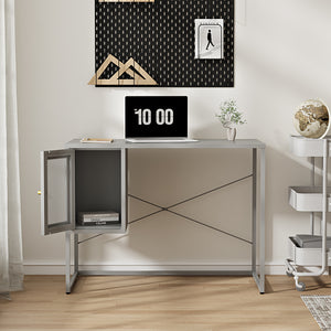 Scrivania Sund in Acciaio con Scomparto Chiuso con Anta 75x100x50 cm Grigio [en.casa]