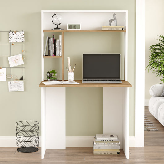 Scrivania Tópisa con Scaffale e Piano 90 x 52 cm - Effetto Rovere / Bianco [en.casa]
