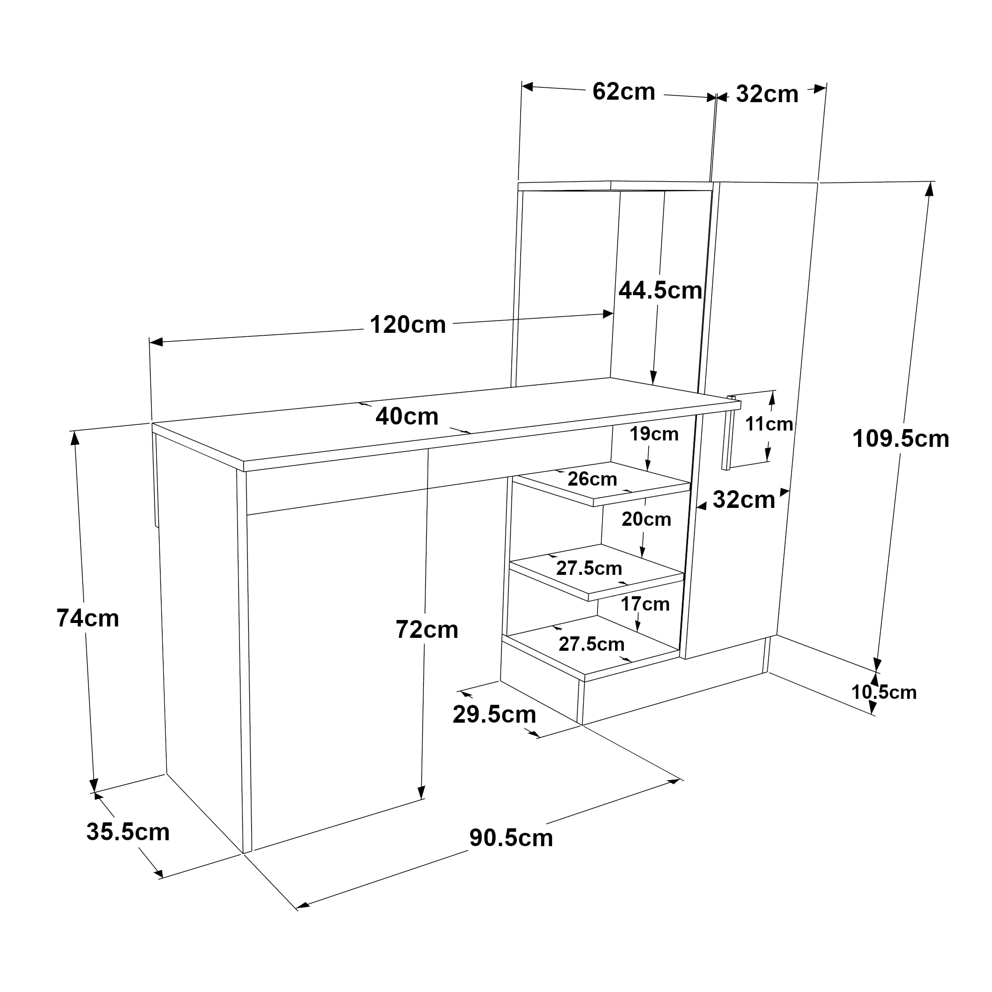 Scrivania Varhalo con Armadio Integrato e Ripiani Aperti - Effetto Rovere / Antracite [en.casa]