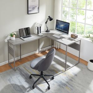 Scrivania Angolare Karlstang Tavolo PC a L 166 x 120 x 75 cm - Grigio Chiaro [en.casa]